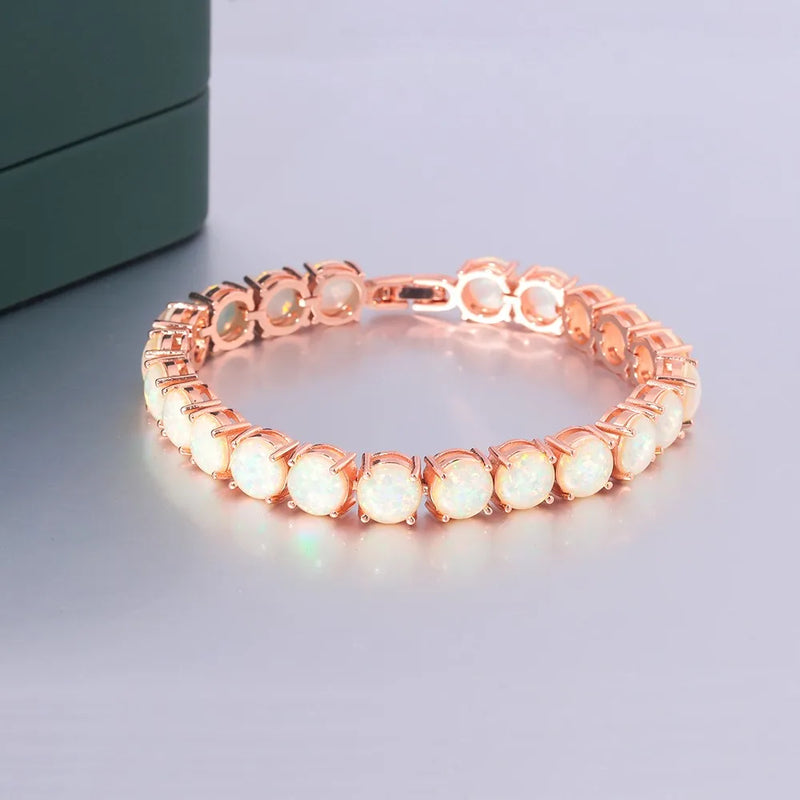 White Fire Opal Chain Bracelet for Women