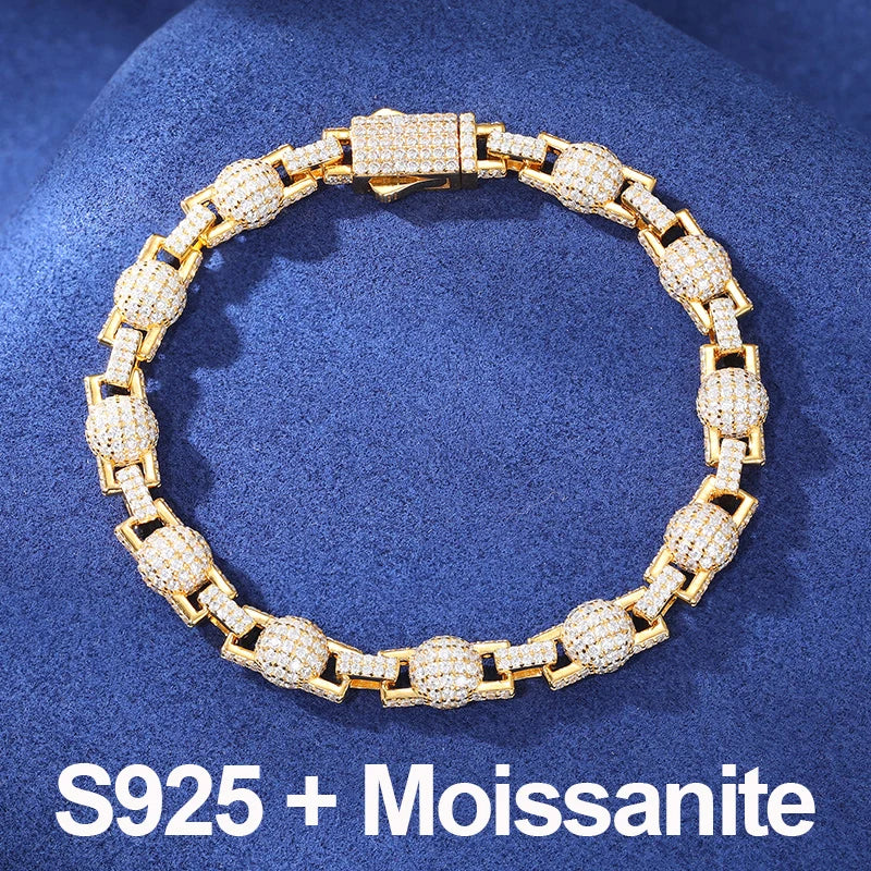 S925 Iced-Out Moissanite Bead Link Bracelet