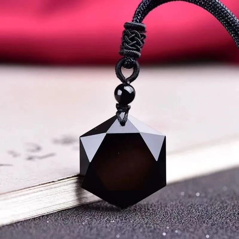 Natural Obsidian Hexagram Pendant