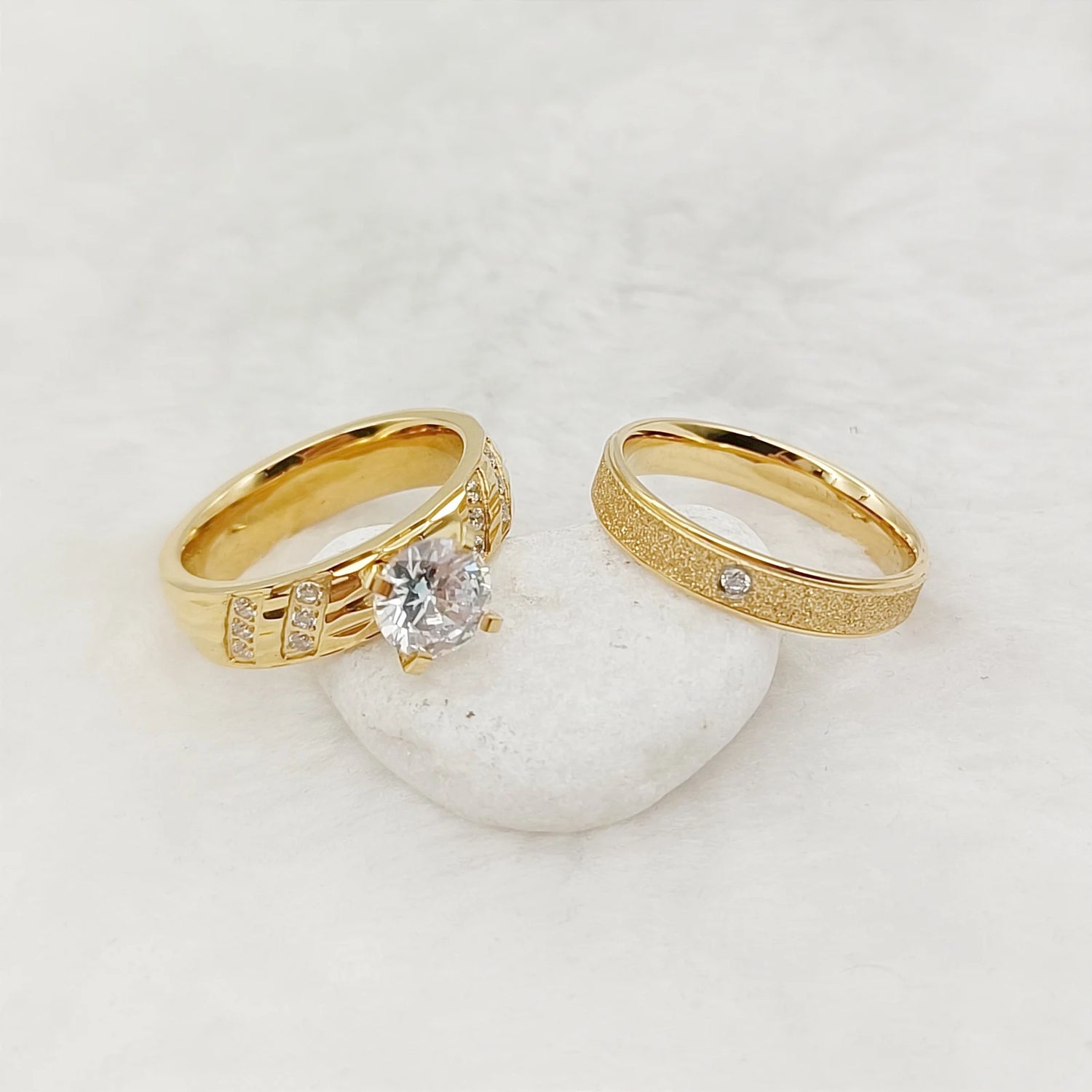 Gold Plated CZ Diamond Wedding Rings for Couples