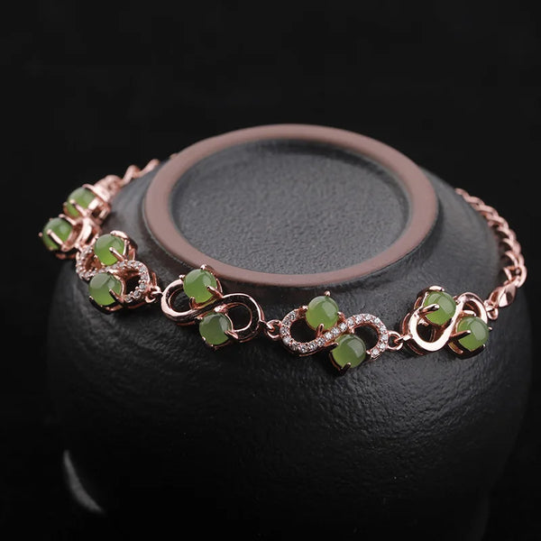 Rose Gold Plated S925 Silver Natural Jade Bracelet 