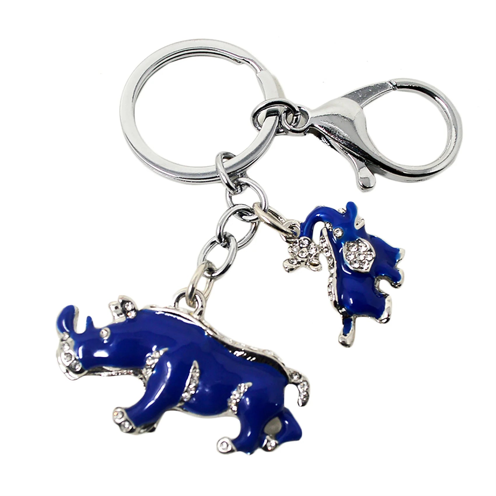 Feng Shui Blue Rhino and Elephant Protection Keychain