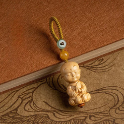 Handcarved Boxwood Buddha Keychain