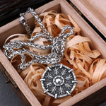 Vintage Stainless Steel Viking Rune Compass Necklace