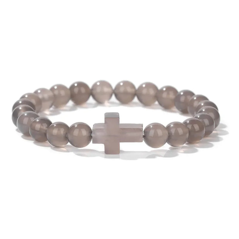 Natural Stone Cross Beaded Bracelet