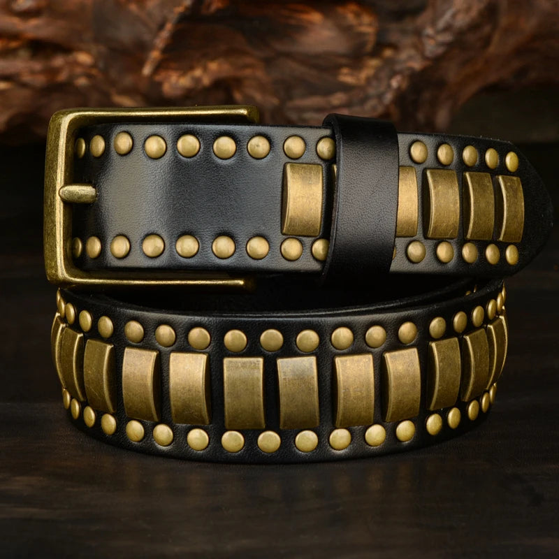 Genuine Leather Rivet Belt Handmade Casual Style