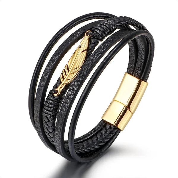 TW10 Gold-Plated Leather Chain Bracelet