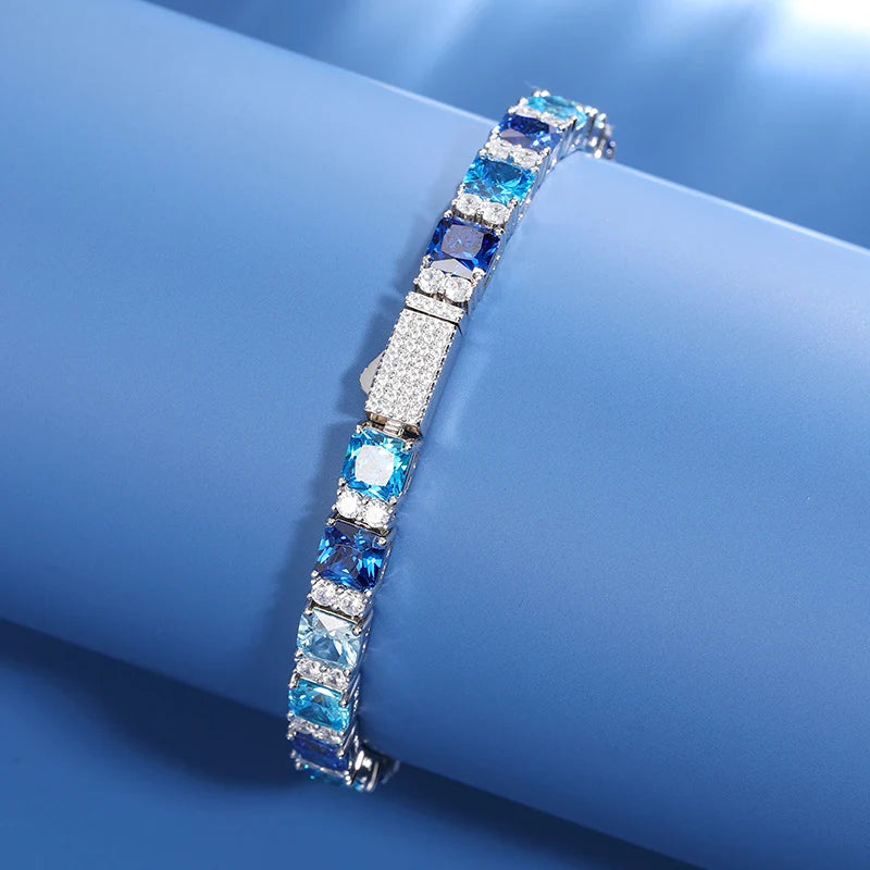 Gradient Blue Square Tennis Bracelet