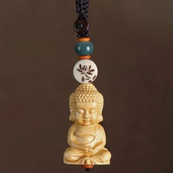 Handcarved Boxwood Buddha Keychain