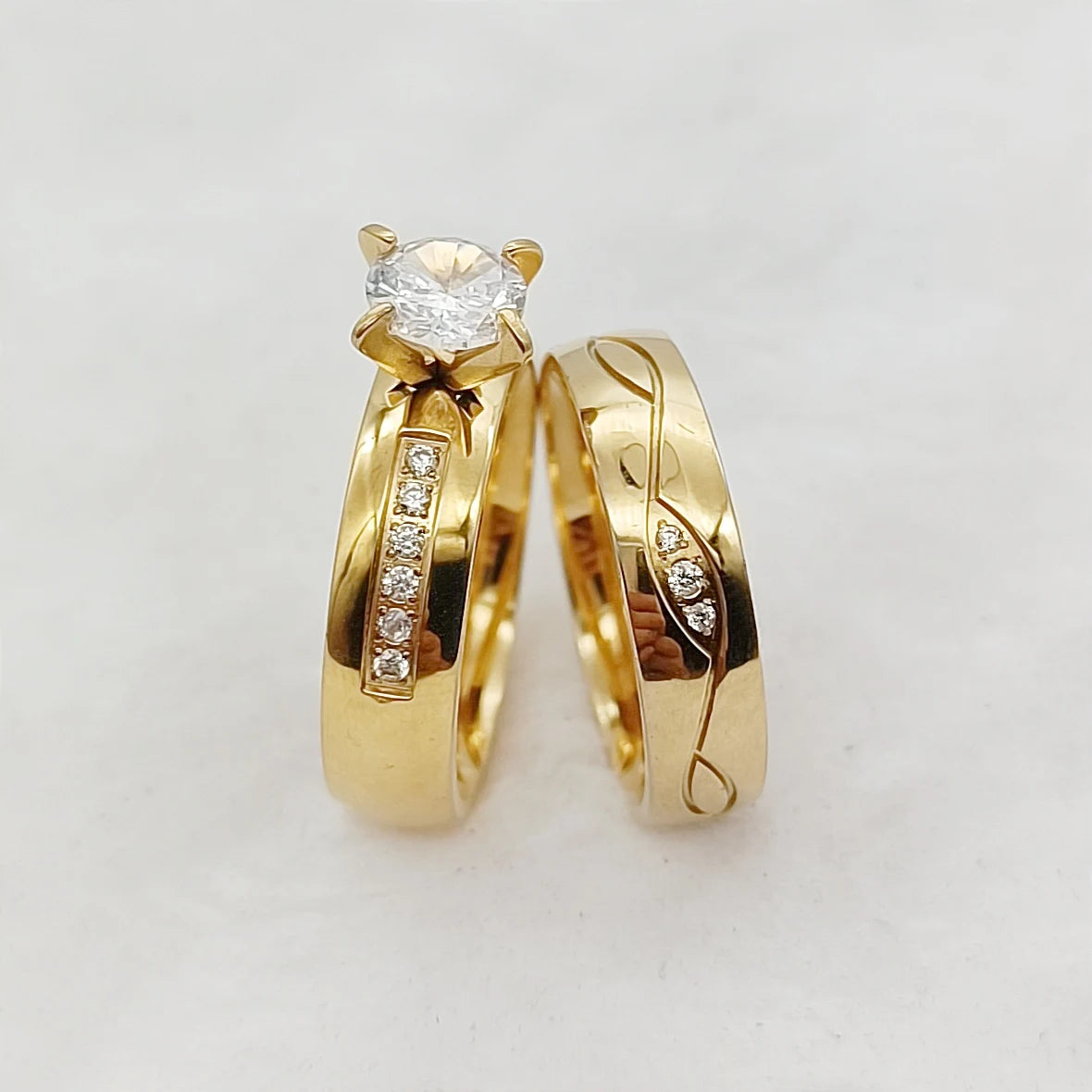 Gold Plated CZ Diamond Wedding Rings for Couples