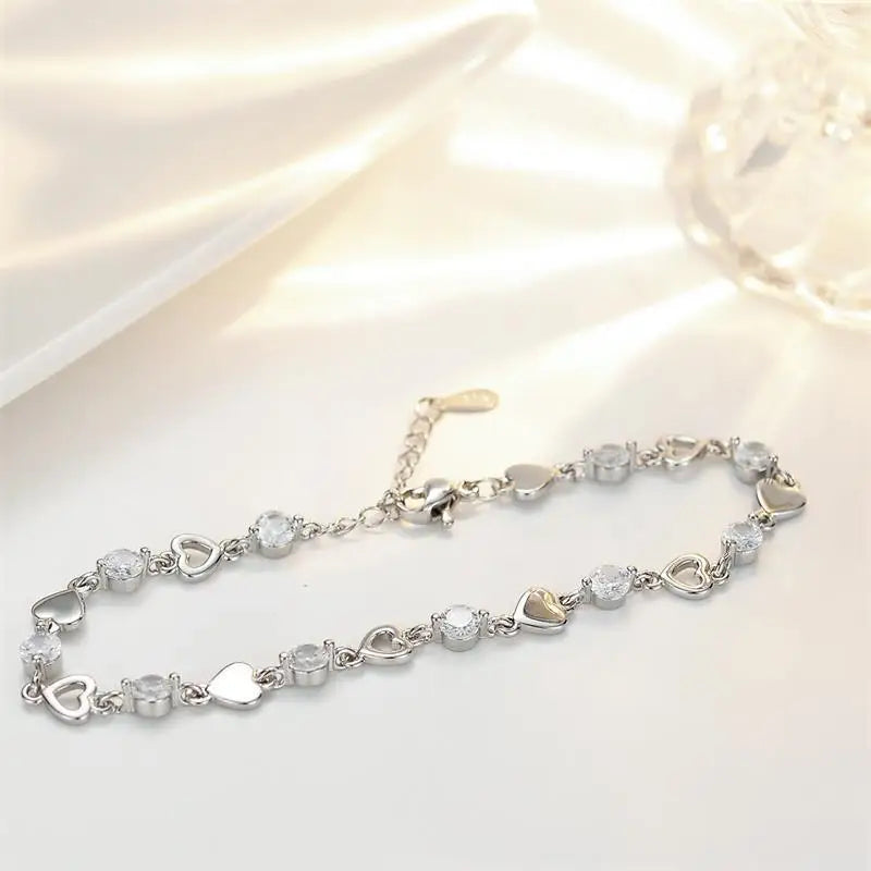 925 Heart Zircon Hollow Bracelet
