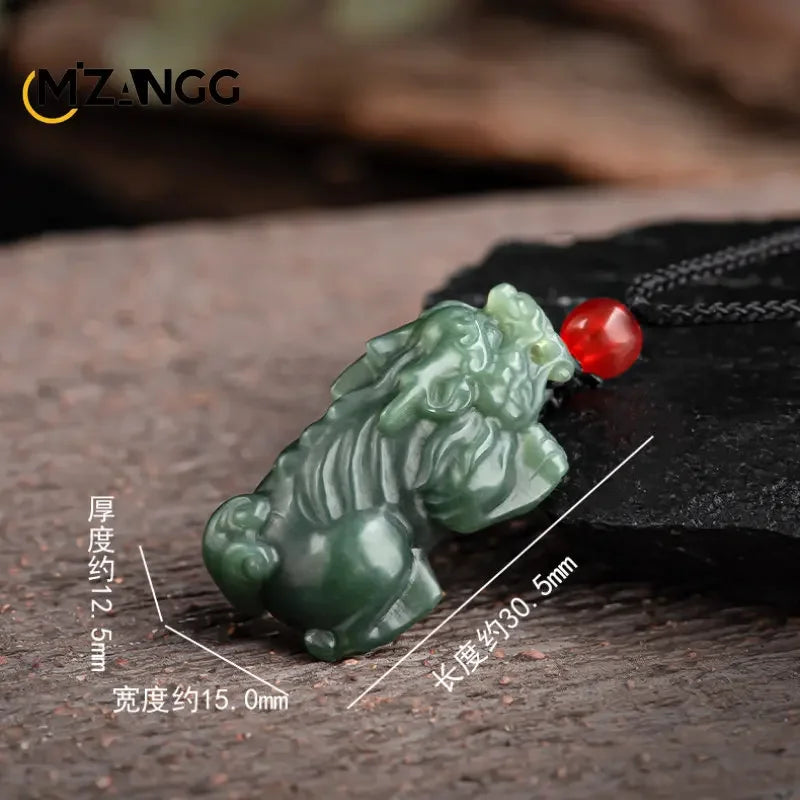 Hand-Carved Hetian Jade Pendant - Blue Jade