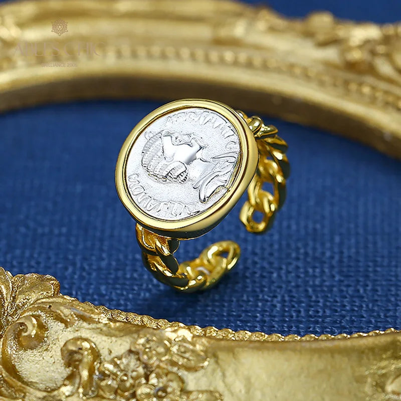 18K Gold Two-Tone Roman Coin Ring