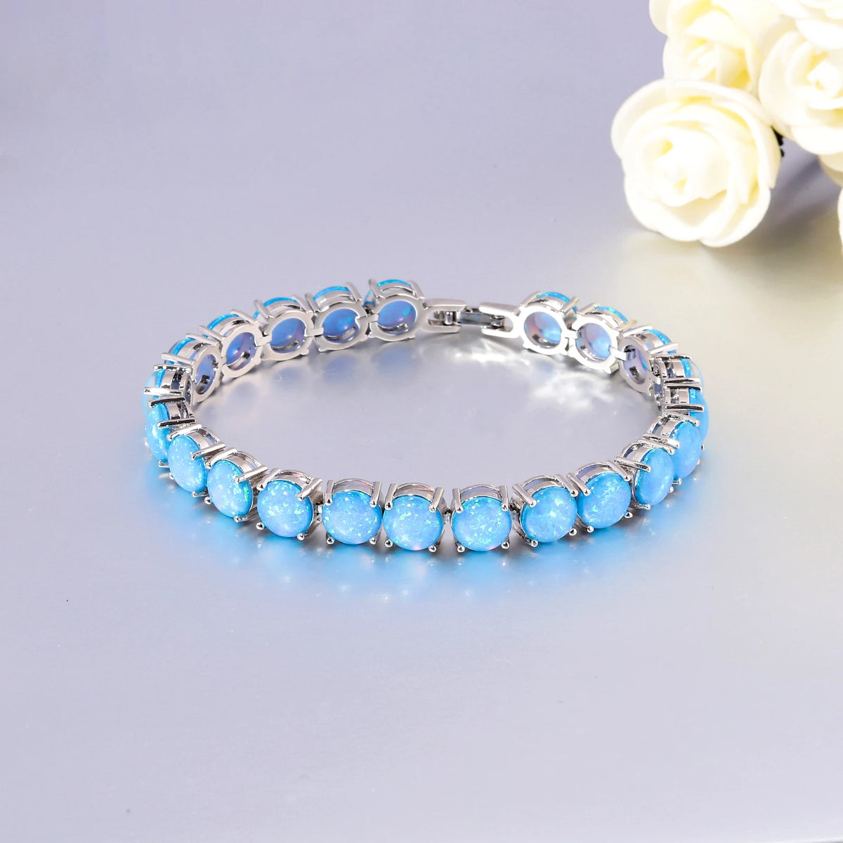 White Fire Opal Chain Bracelet for Women