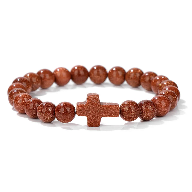 Natural Stone Cross Beaded Bracelet
