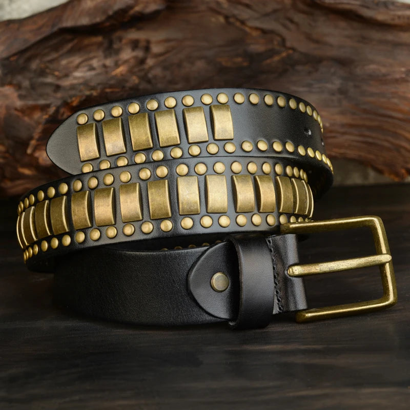 Genuine Leather Rivet Belt Handmade Casual Style