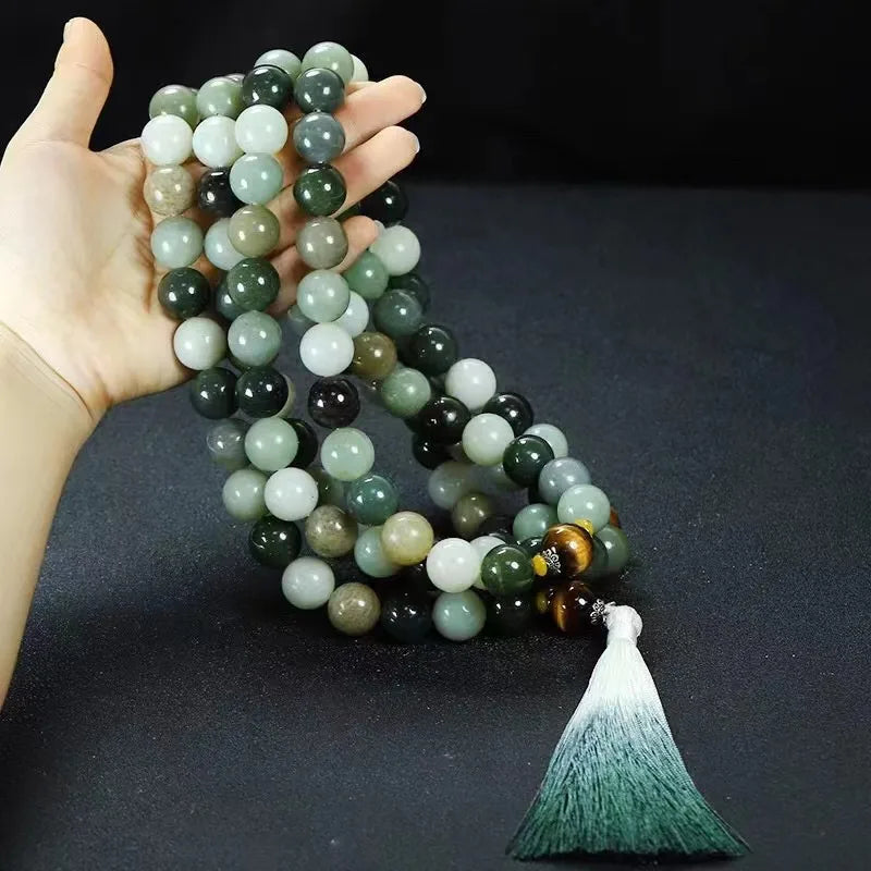 Natural Green Hetian Jade 108 Beads Necklace