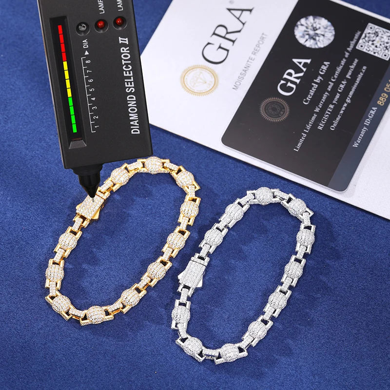 S925 Iced-Out Moissanite Bead Link Bracelet