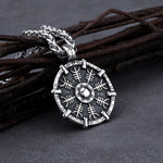 Vintage Stainless Steel Viking Rune Compass Necklace