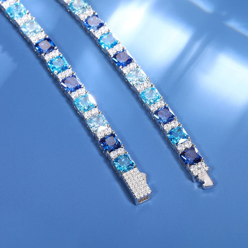 Gradient Blue Square Tennis Bracelet