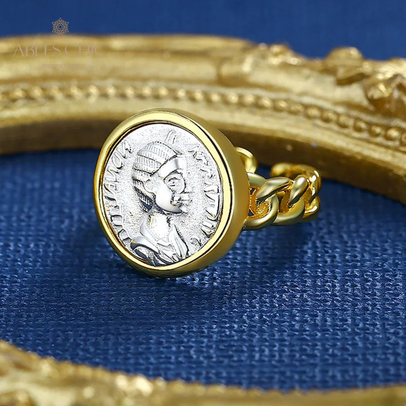 18K Gold Two-Tone Roman Coin Ring