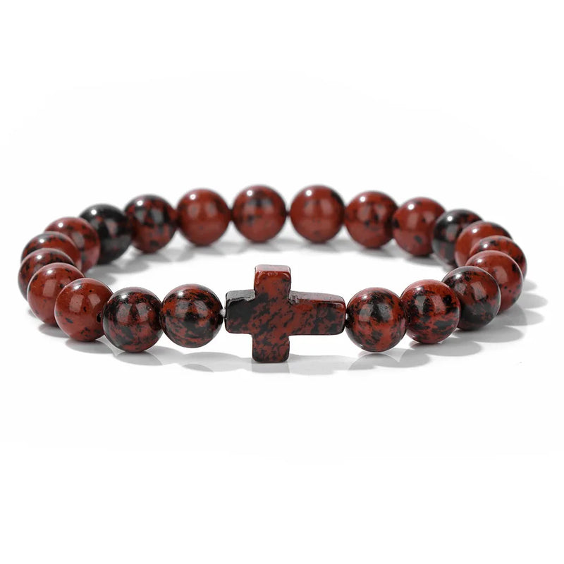 Natural Stone Cross Beaded Bracelet