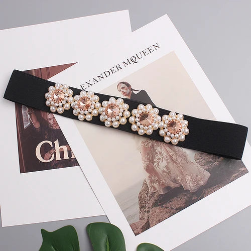 Luxury Rhinestone Pearl Waist Belt - Elegant & Chic