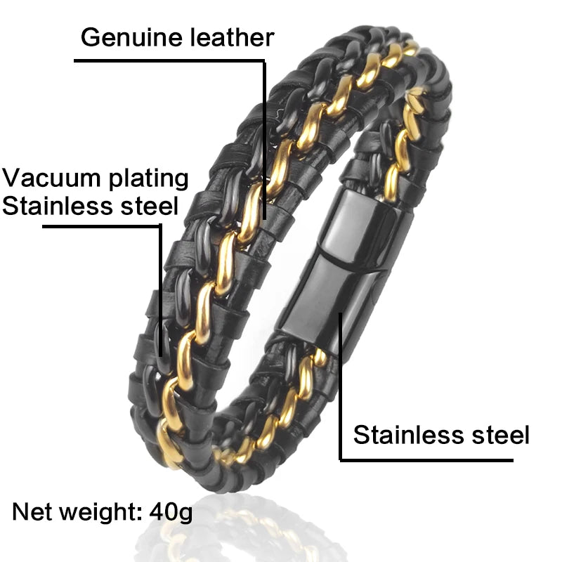 Men's Leather Chain Bracelet