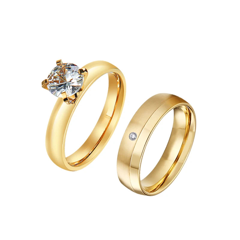 Gold Plated CZ Diamond Wedding Rings for Couples