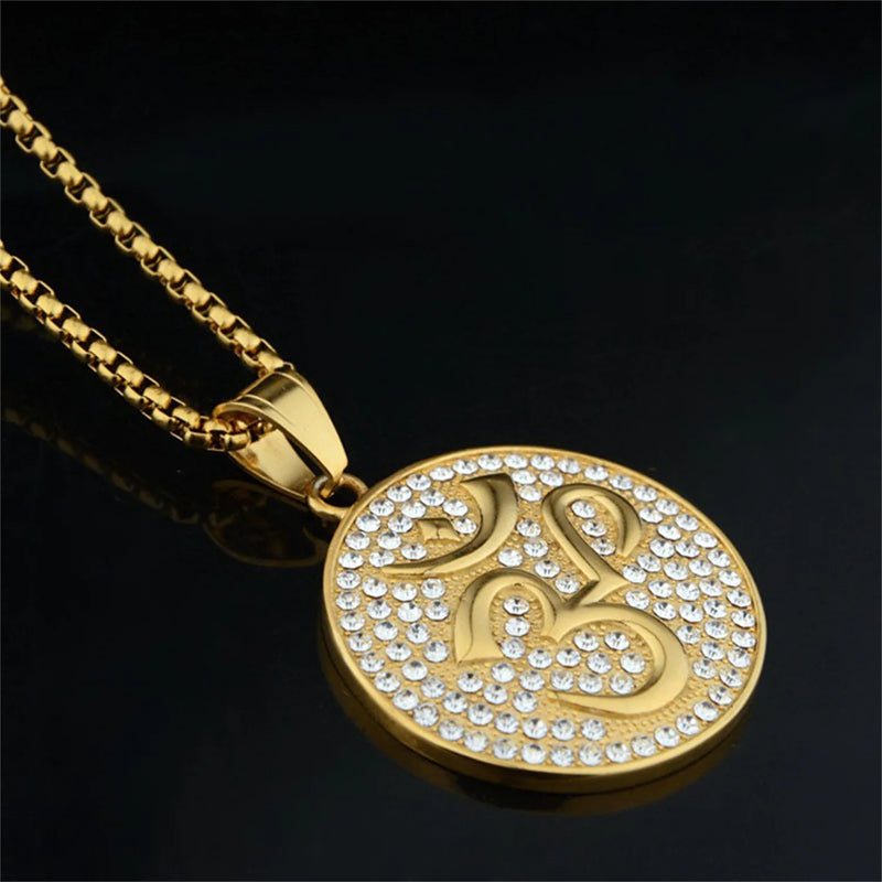 Gold Om Pendant - Hindu Amulet Necklace