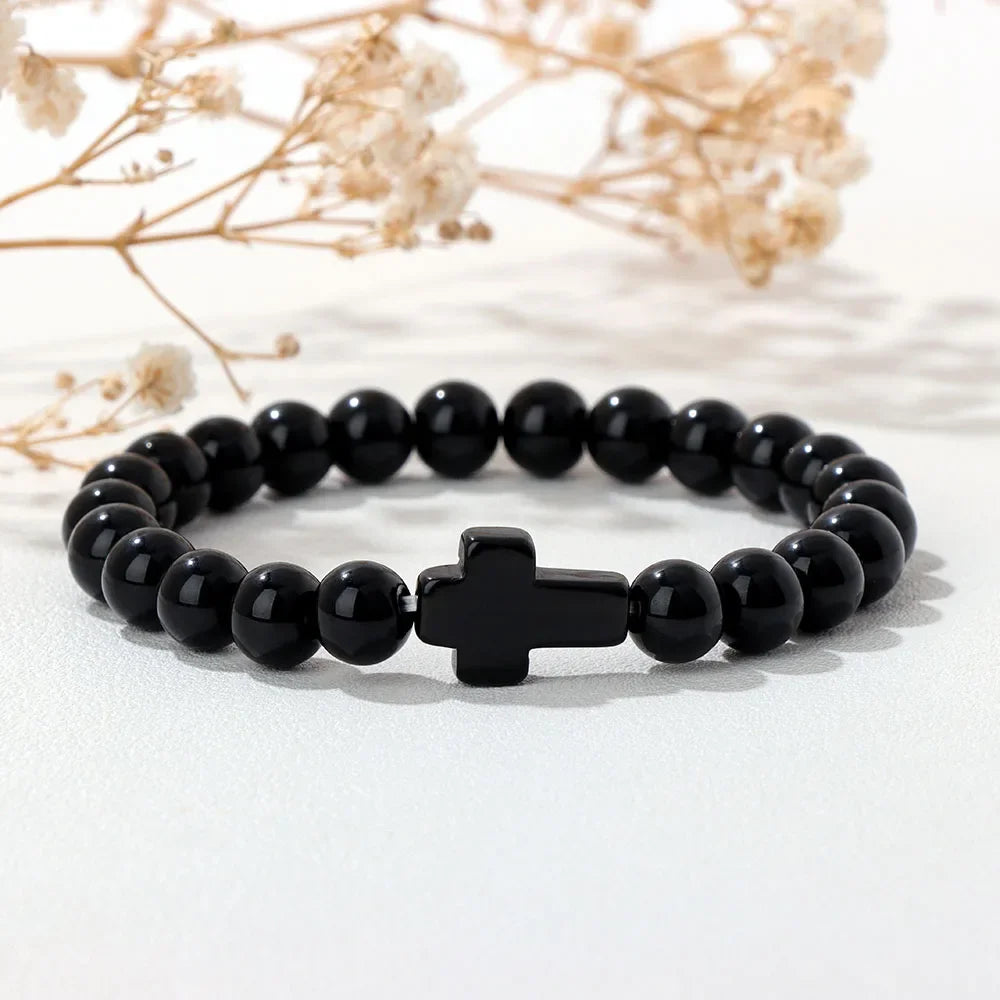 Natural Stone Cross Beaded Bracelet