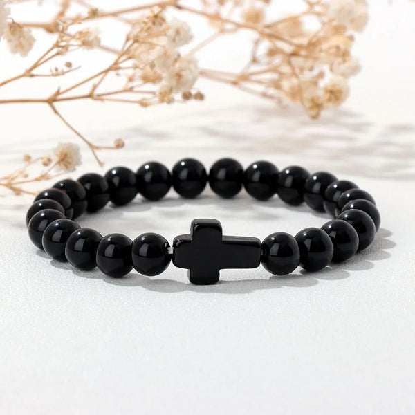 Natural Stone Cross Beaded Bracelet