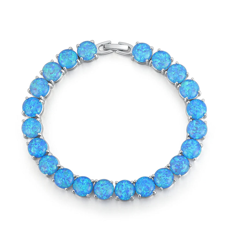 White Fire Opal Chain Bracelet for Women