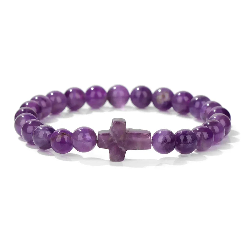 Natural Stone Cross Beaded Bracelet