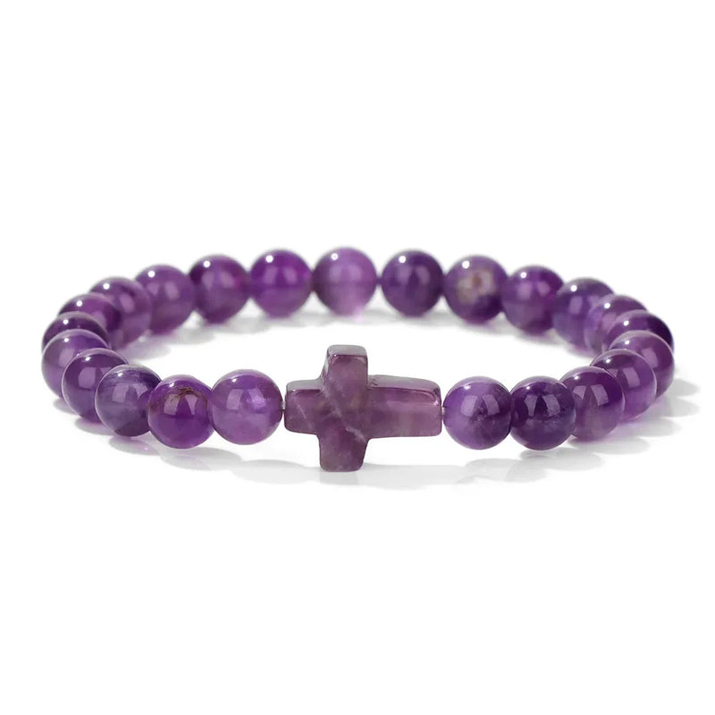 Natural Stone Cross Beaded Bracelet