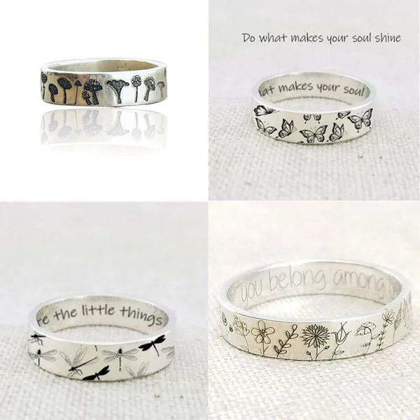 Bohemian Dragonfly, Mushroom, Butterfly Flower Rings
