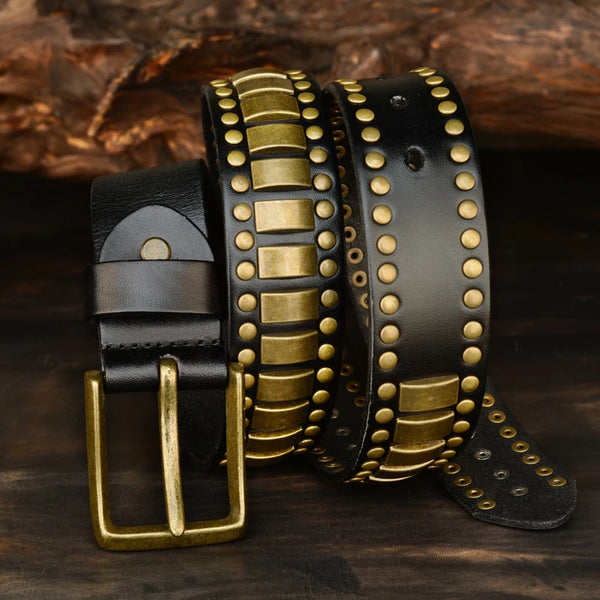 Genuine Leather Rivet Belt Handmade Casual Style