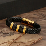 Men's Gold-Plated Leather Bracelet 