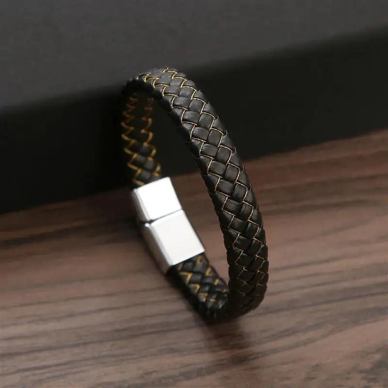 Men's Gold-Plated Leather Bracelet 