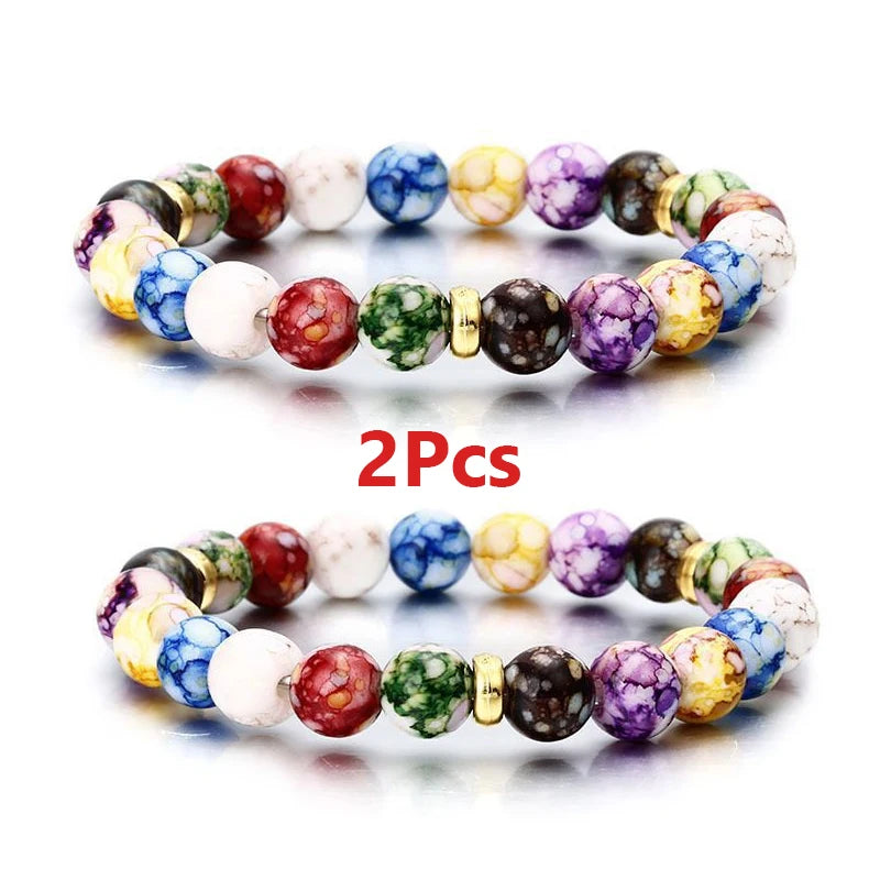 2Pcs 7 Chakra Reiki Healing Crystal Yoga Bracelets 