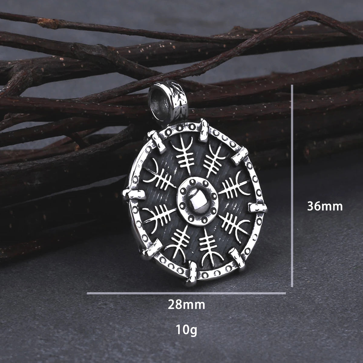 Vintage Stainless Steel Viking Rune Compass Necklace