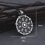 Vintage Stainless Steel Viking Rune Compass Necklace