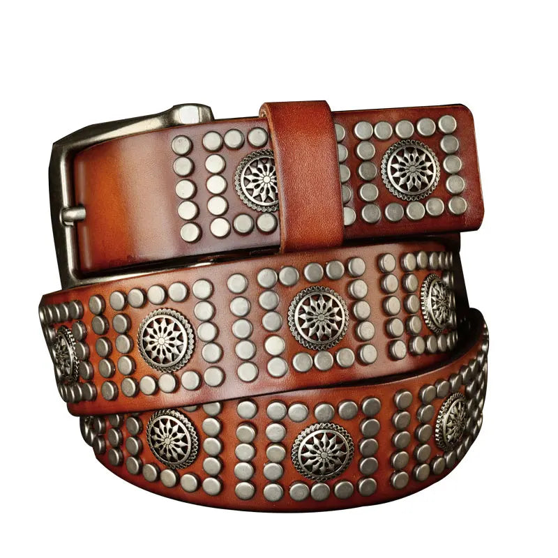 Men's Genuine Leather Belt – Punk Style Rivet Belt for Jeans