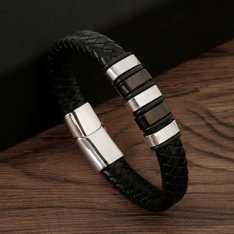 Men's Gold-Plated Leather Bracelet 