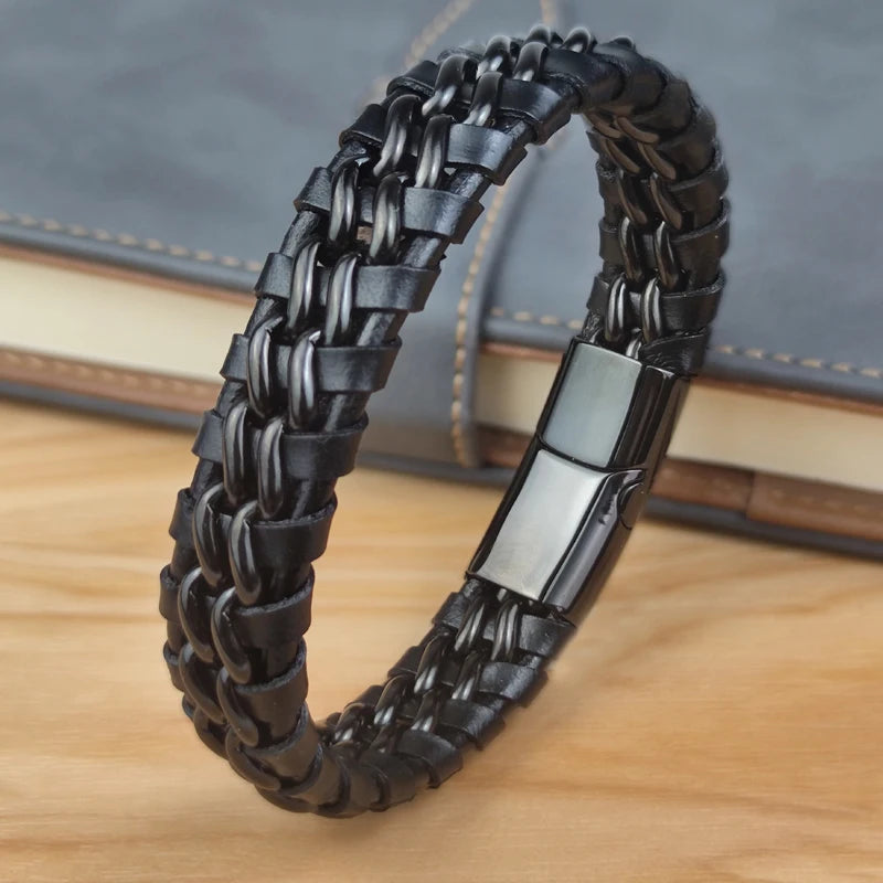 Men's Leather Chain Bracelet