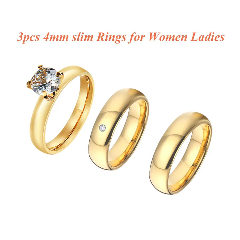 Gold Plated CZ Diamond Wedding Rings for Couples