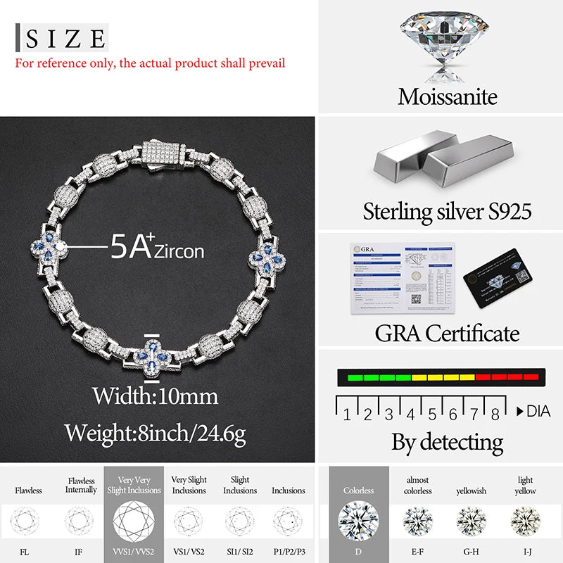 TUHE 925 Silver Moissanite Cuban Chain