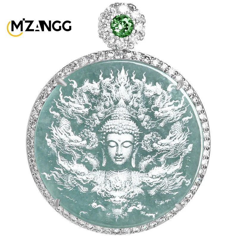 Blue Jadeite Dragon Pendant - Buddha GuanYin Necklace