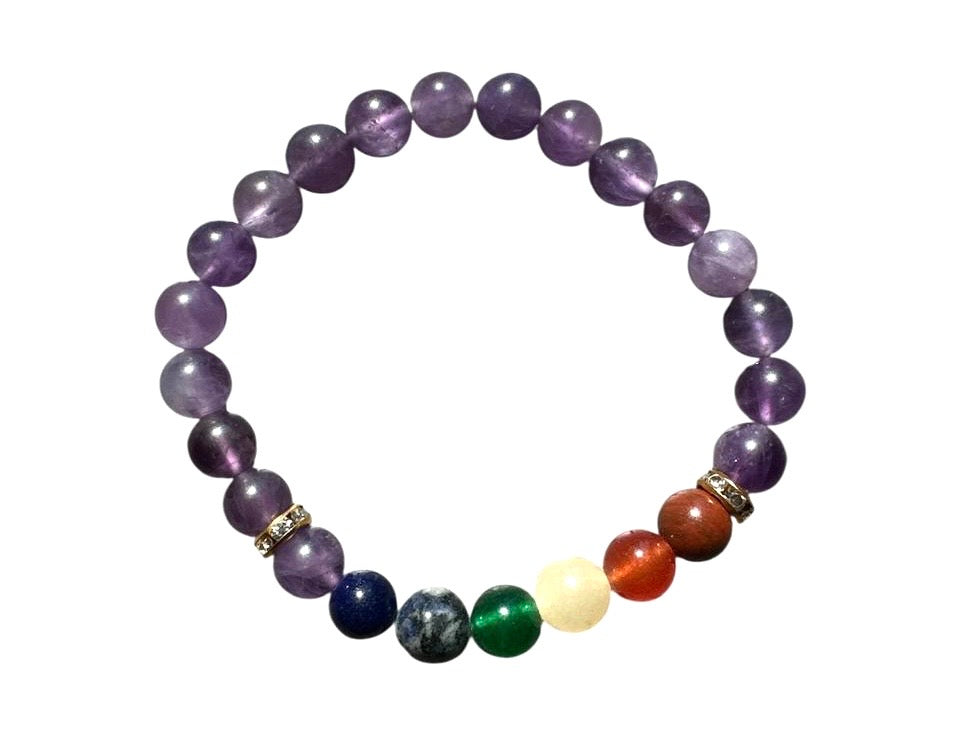 Amethyst 7 Chakra Crystal Bracelet (6–8mm Beads)