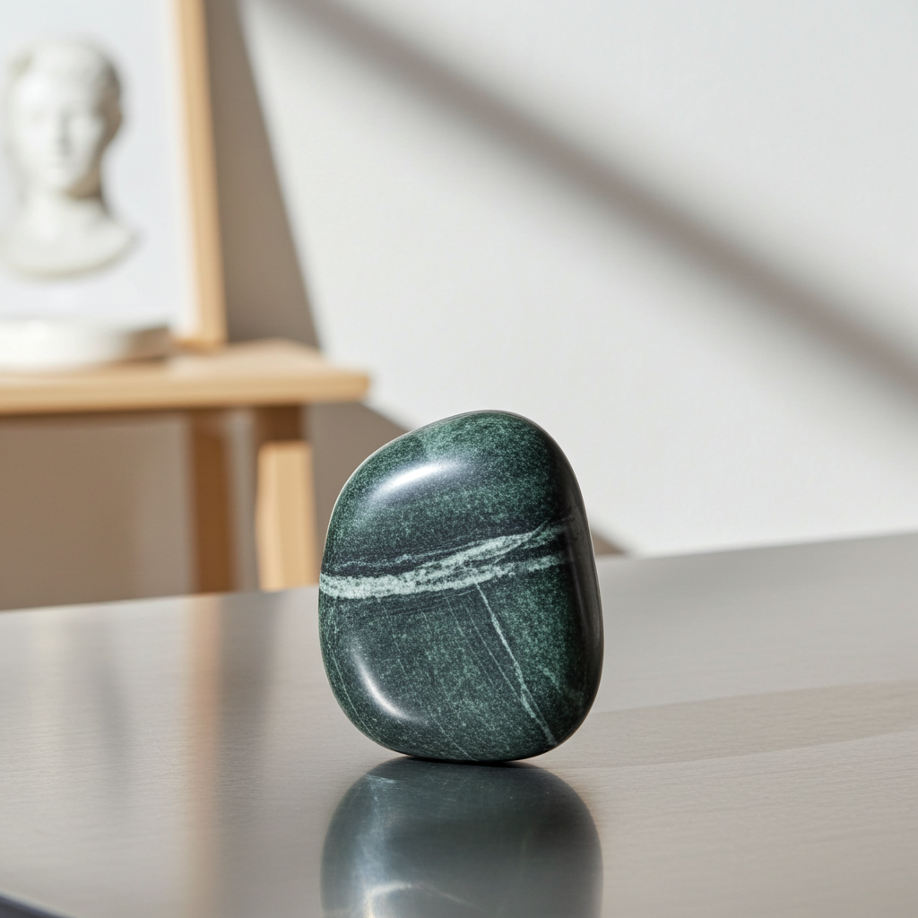 Polished Prehnite tumbled stone for crystal healing, meditation, and calming energy routines.